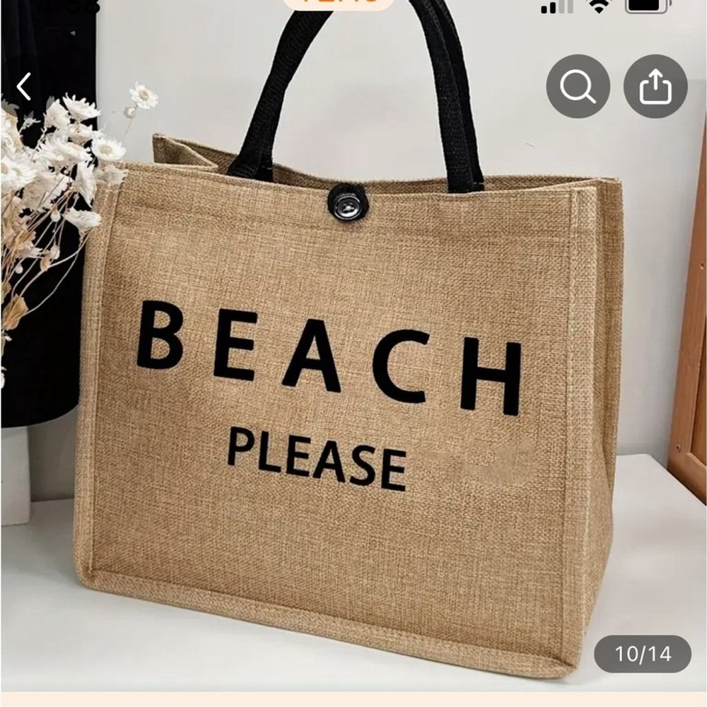 Stylish Beach-Themed Tote Bag With Letter Print